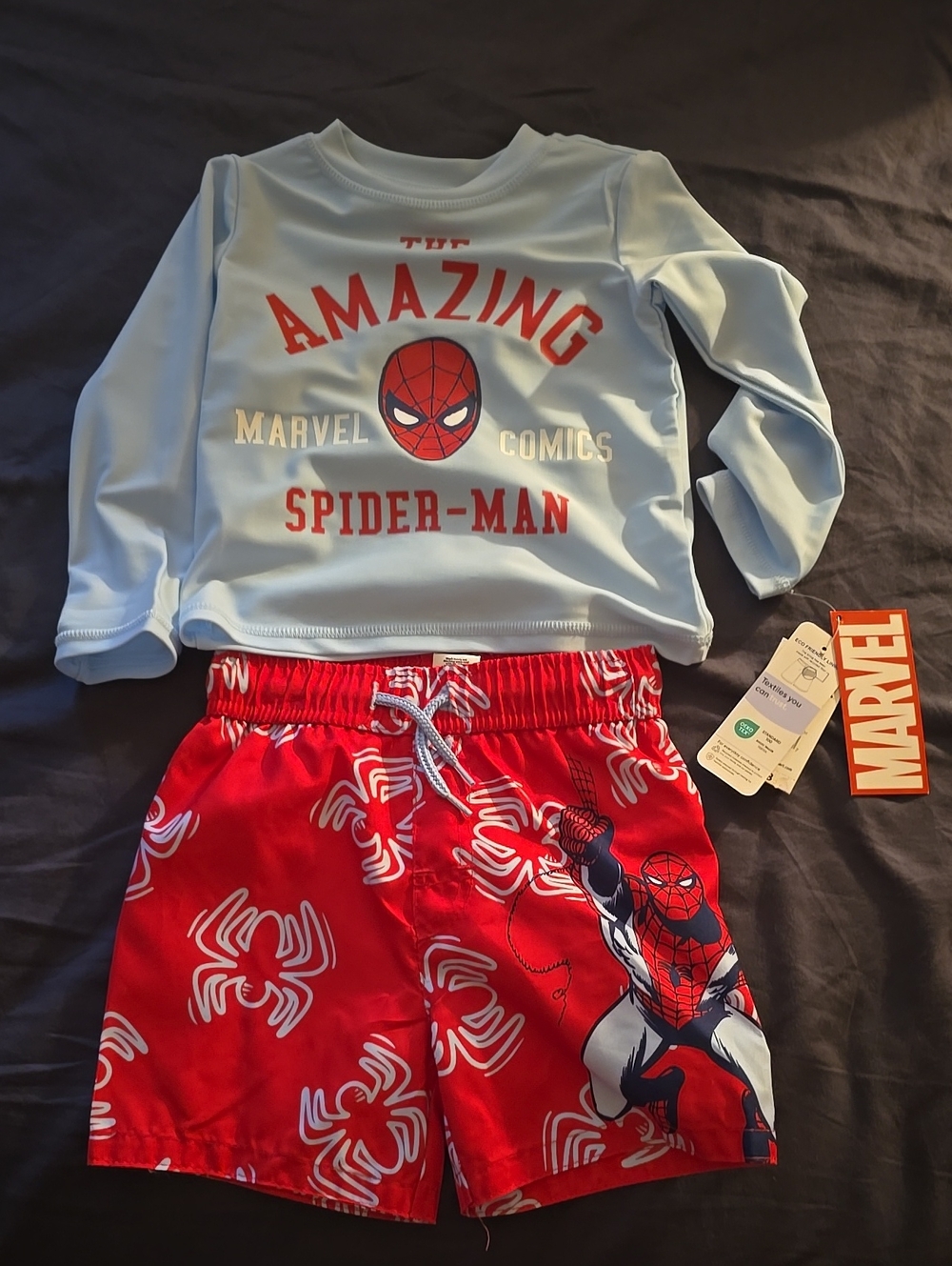 Marvel Spider-Man Two-Piece Swim Set - Light Blue Top & Red Shorts